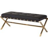 Auguste 47" Bench w/ Black Seat on Brushed Gold Stainless X Legs
